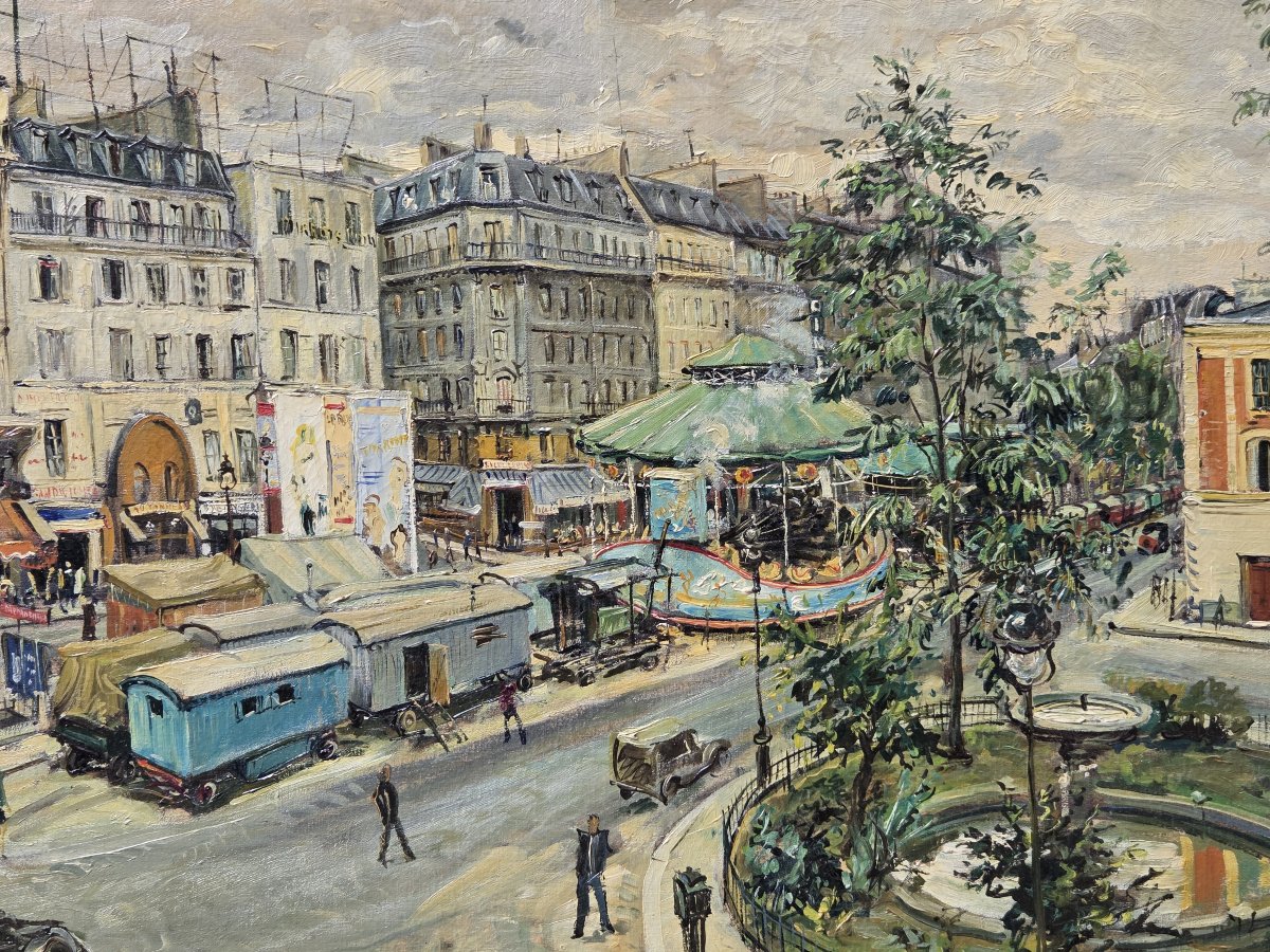 Oil On Canvas - Place Pigalle, Paris - Bailly (20th Century)