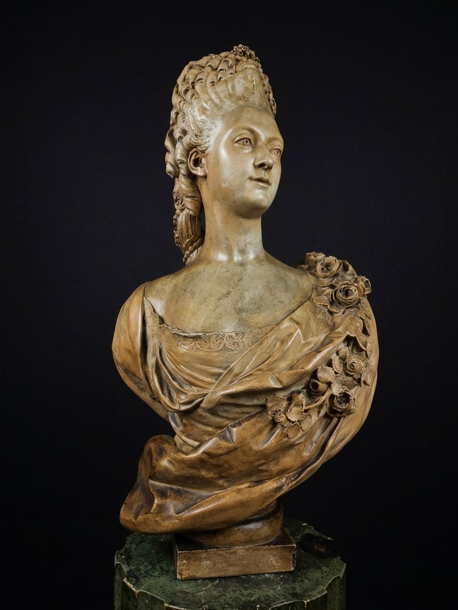 Grand buste en plâtre patiné de Mme Adélaïde de France - d'après Félix Lecomte (XIXe s)