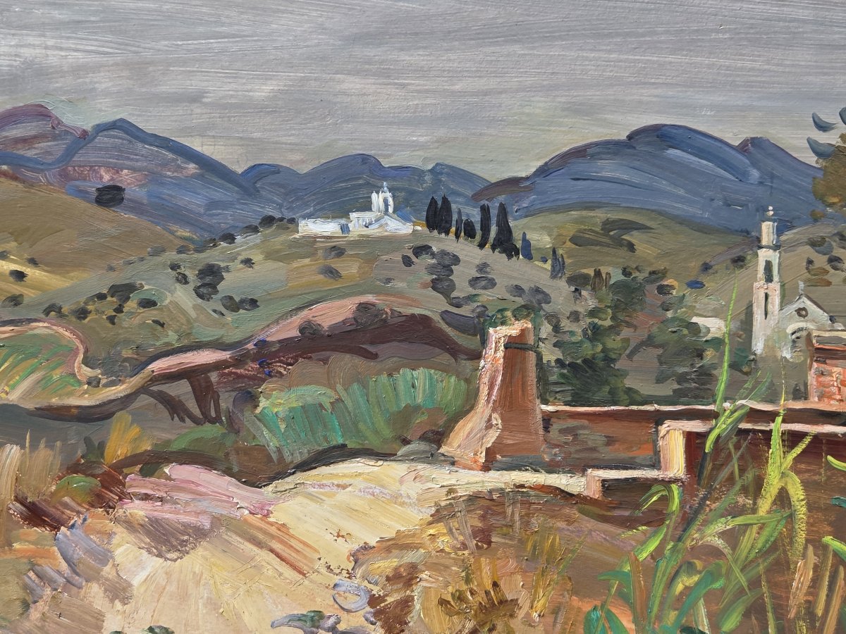 André Planson (1898-1981) - Huile sur panneau - Environs de Reus (Espagne) -photo-3