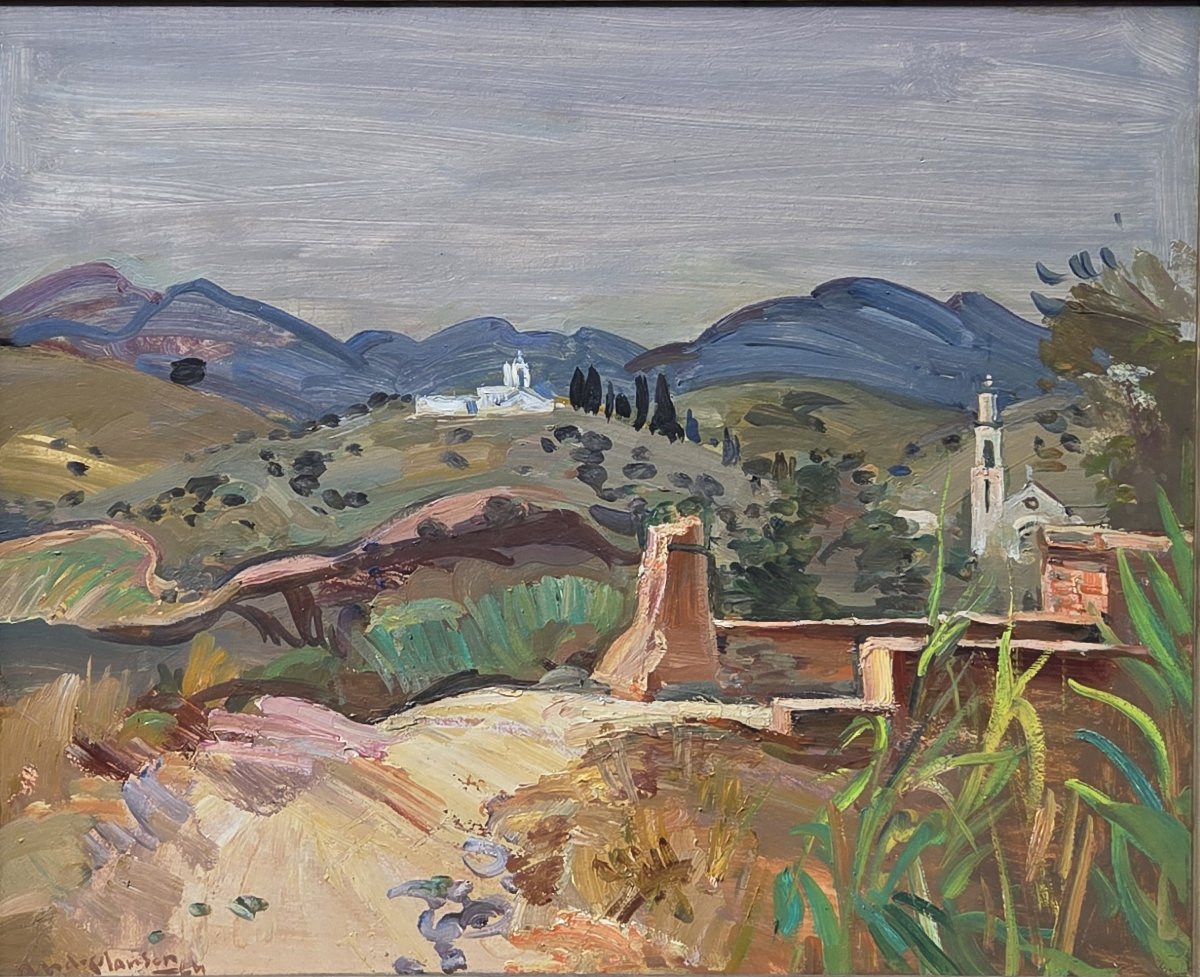 André Planson (1898-1981) - Huile sur panneau - Environs de Reus (Espagne) 