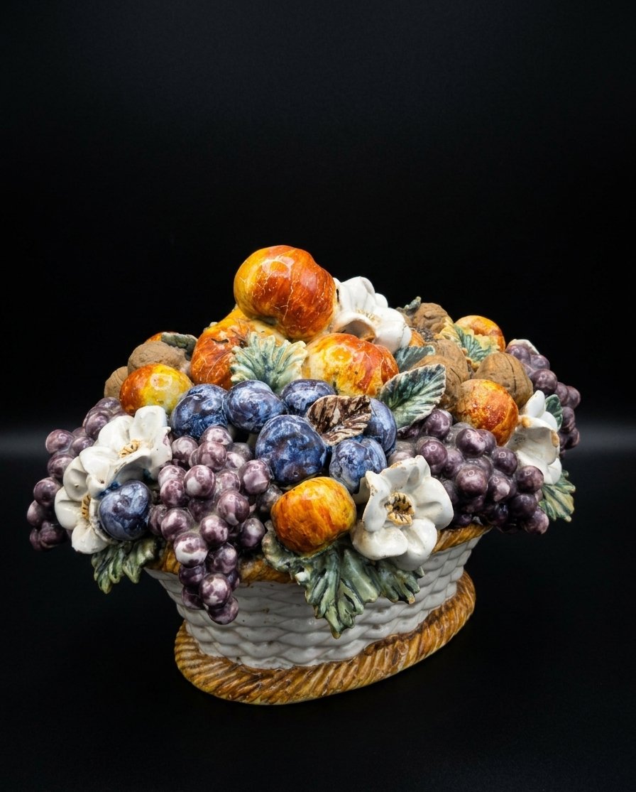 Centre de table / coupe décorative - Corbeille de fruits en barbontine (XIXe siècle)-photo-2