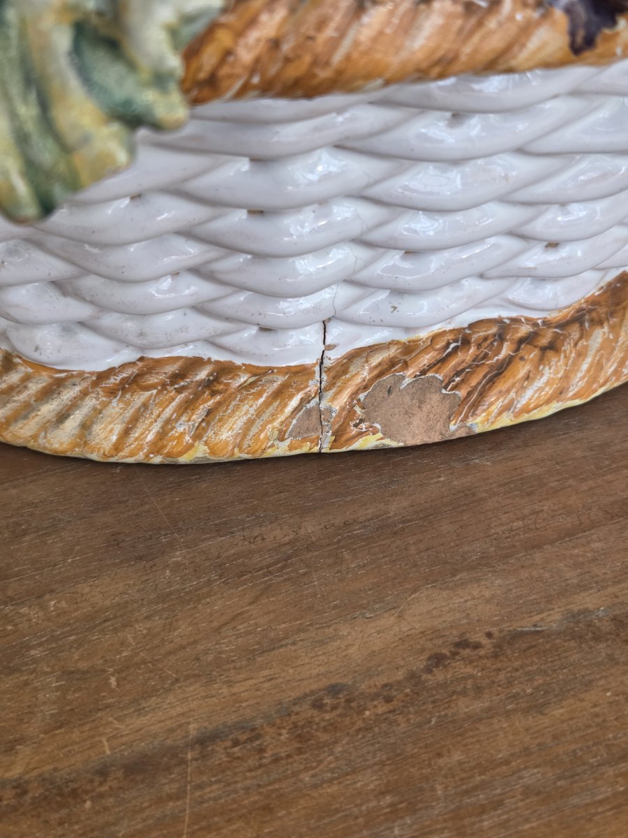 Centre de table / coupe décorative - Corbeille de fruits en barbontine (XIXe siècle)-photo-2