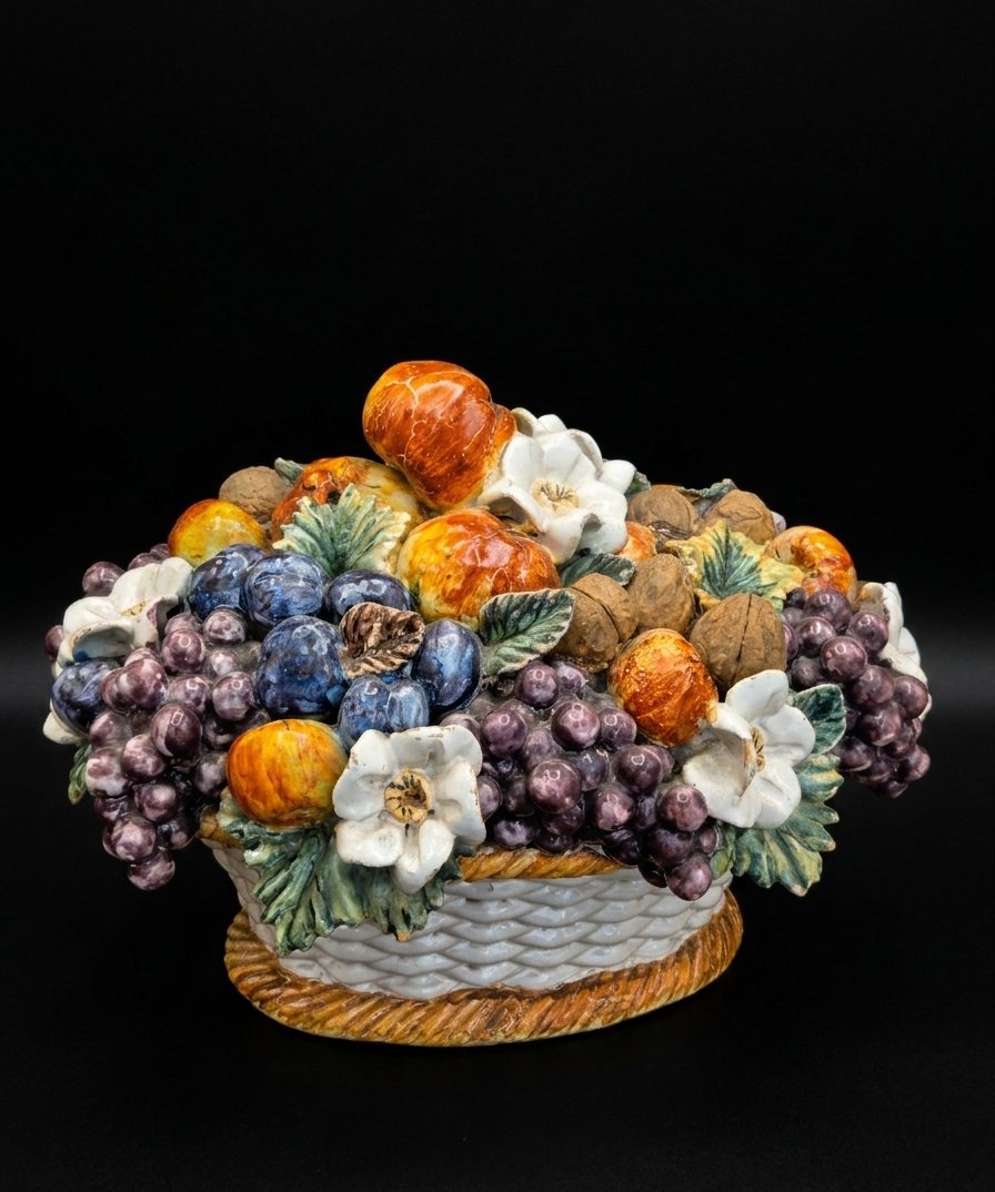 Centre de table / coupe décorative - Corbeille de fruits en barbontine (XIXe siècle)