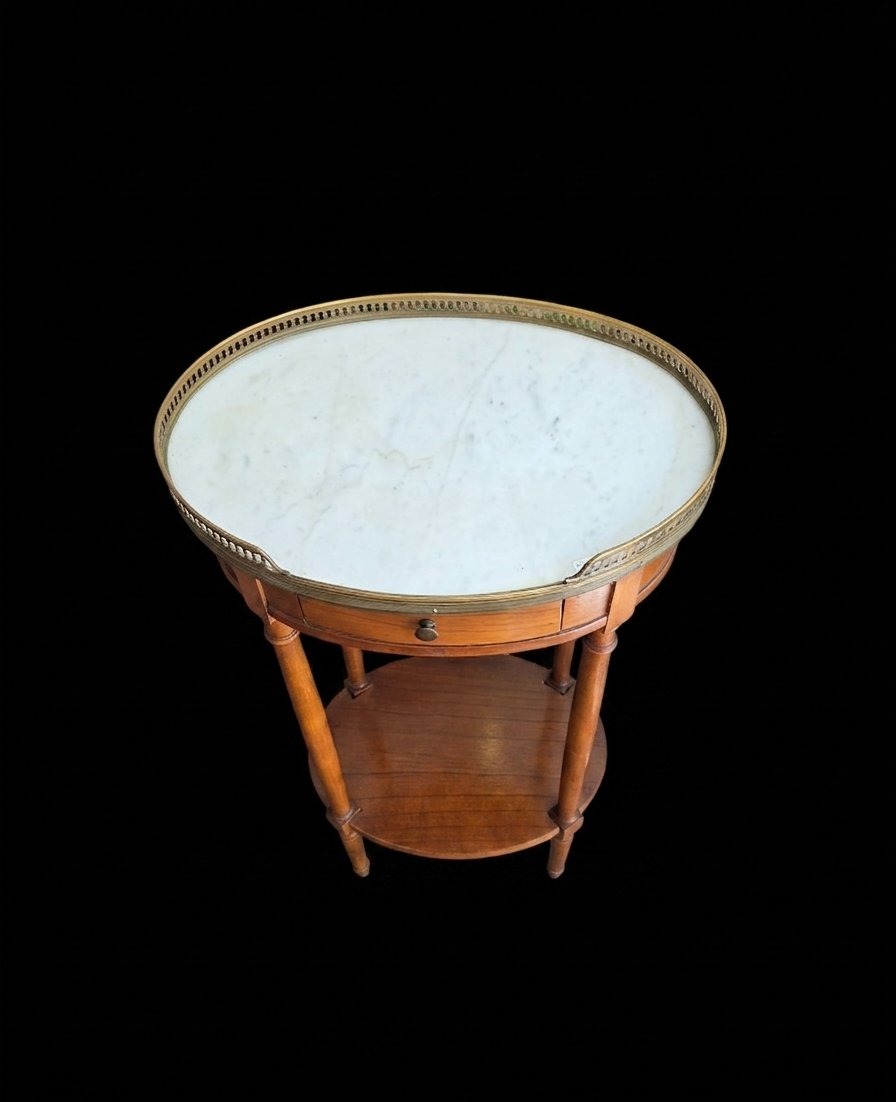 Oval Louis XVI-style Side Table In Mahogany And White Marble—19th Century-photo-4