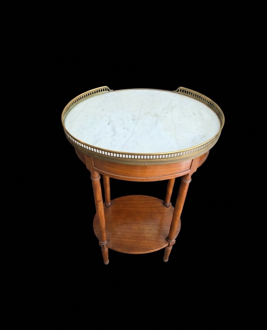 Oval Louis XVI-style Side Table In Mahogany And White Marble—19th Century-photo-2