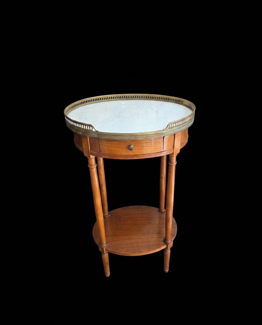Oval Louis XVI-style Side Table In Mahogany And White Marble—19th Century