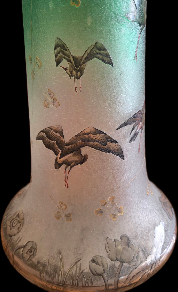 Daum Nancy - Important vase - Aux h&eacute;rons en vol - en verre multicouche (circa 1900)-photo-4