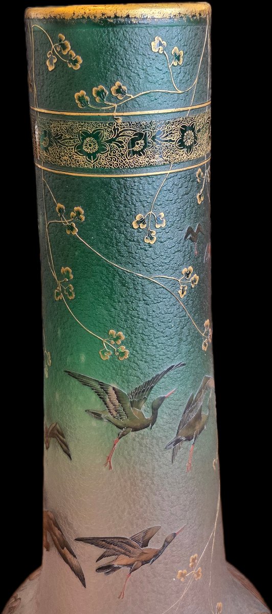 Daum Nancy - Important vase - Aux h&eacute;rons en vol - en verre multicouche (circa 1900)-photo-1