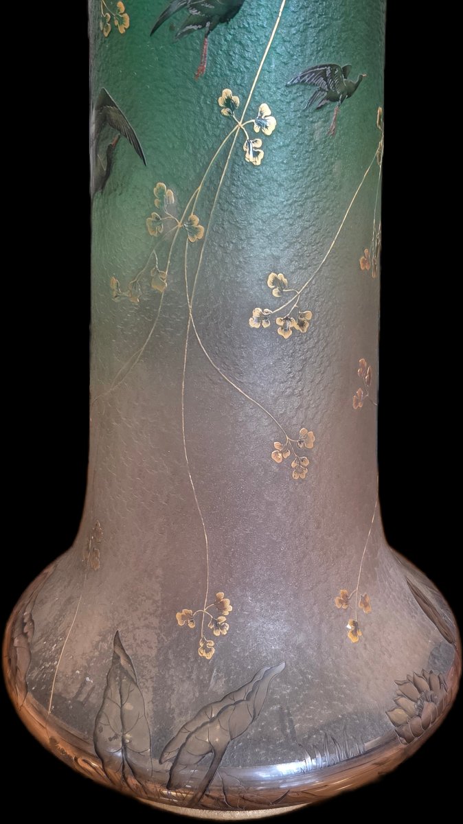 Daum Nancy - Important vase - Aux h&eacute;rons en vol - en verre multicouche (circa 1900)-photo-2