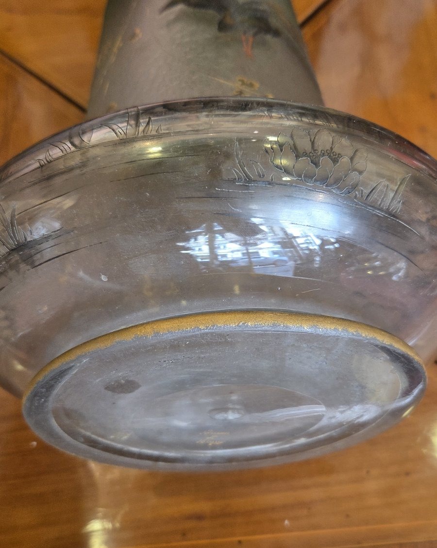 Daum Nancy - Important vase - Aux h&eacute;rons en vol - en verre multicouche (circa 1900)-photo-6