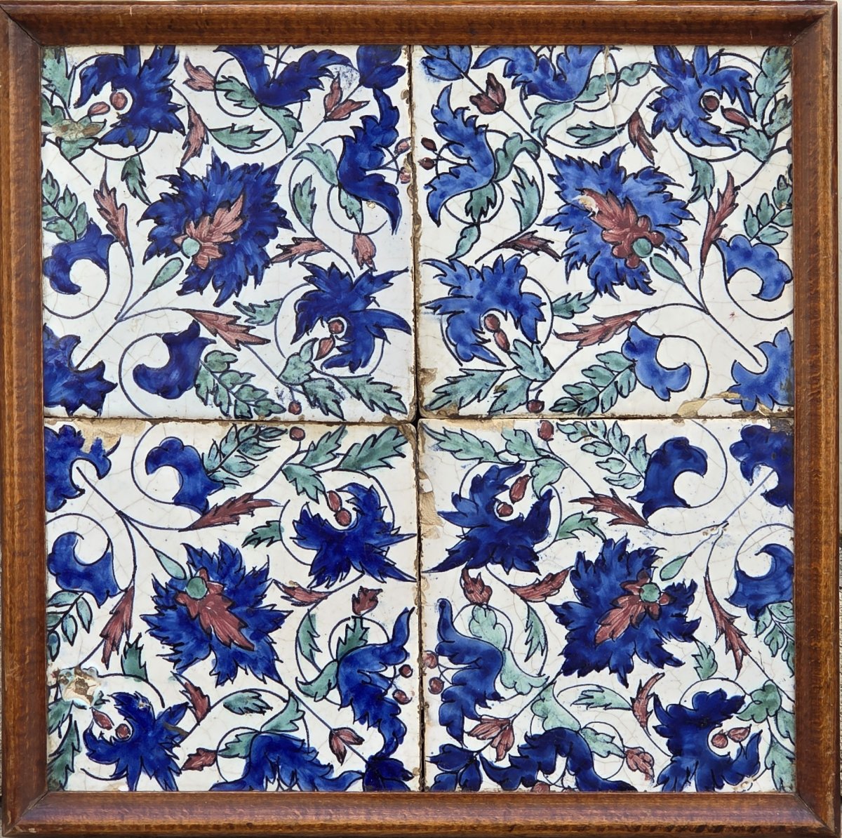 Paire de panneaux de quatre carreaux de faïence de style Iznik - XIXe siècle-photo-2
