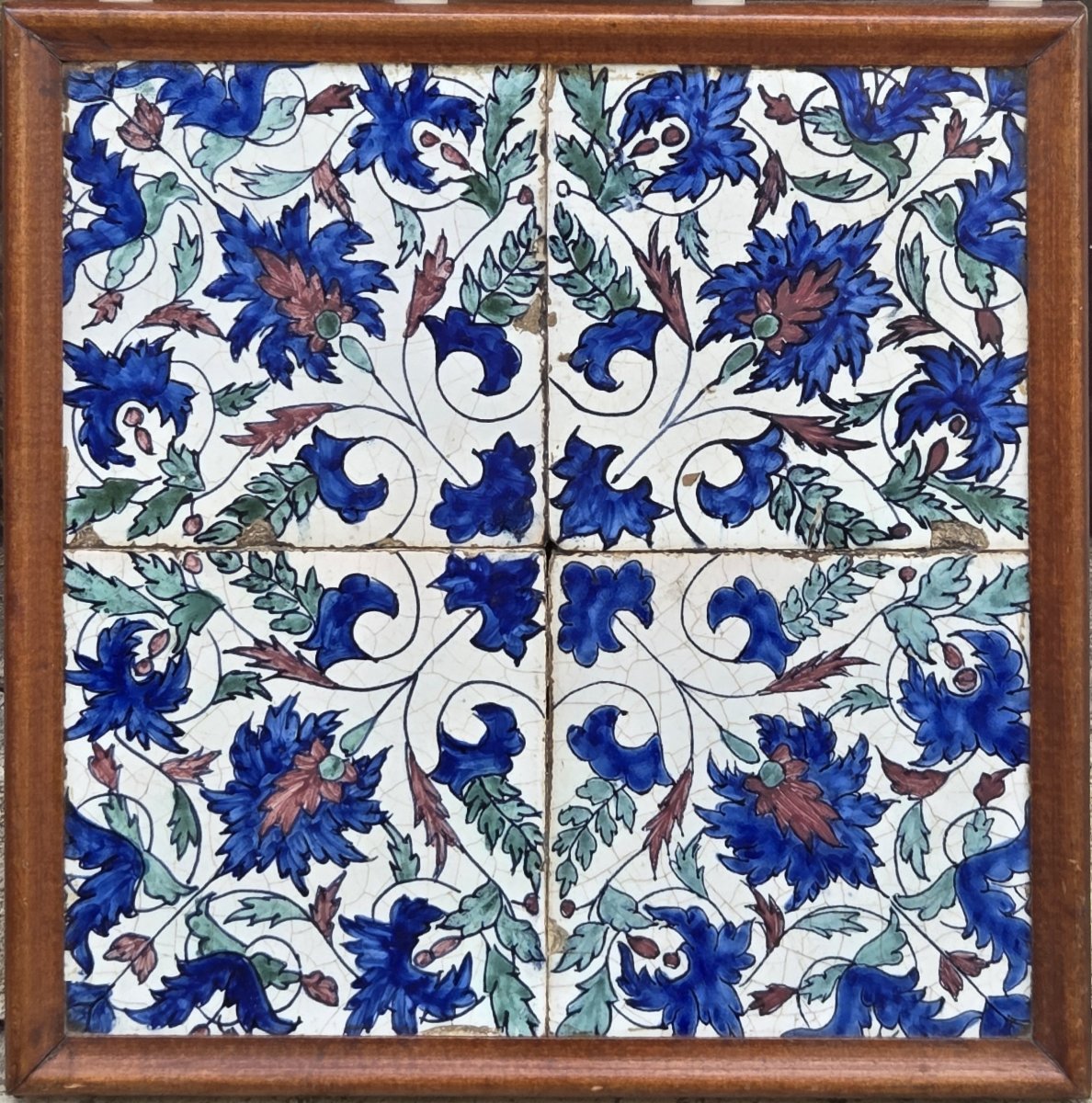 Paire de panneaux de quatre carreaux de faïence de style Iznik - XIXe siècle-photo-3