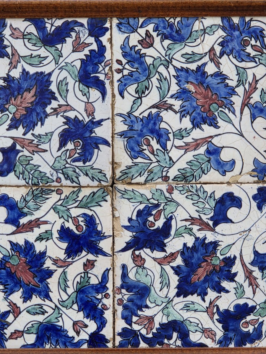 Paire de panneaux de quatre carreaux de faïence de style Iznik - XIXe siècle-photo-4