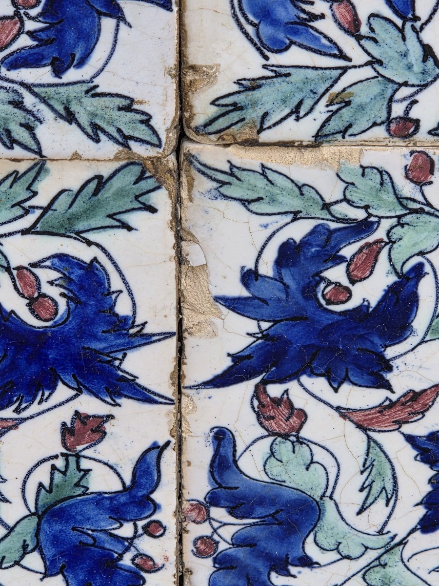 Paire de panneaux de quatre carreaux de faïence de style Iznik - XIXe siècle-photo-3