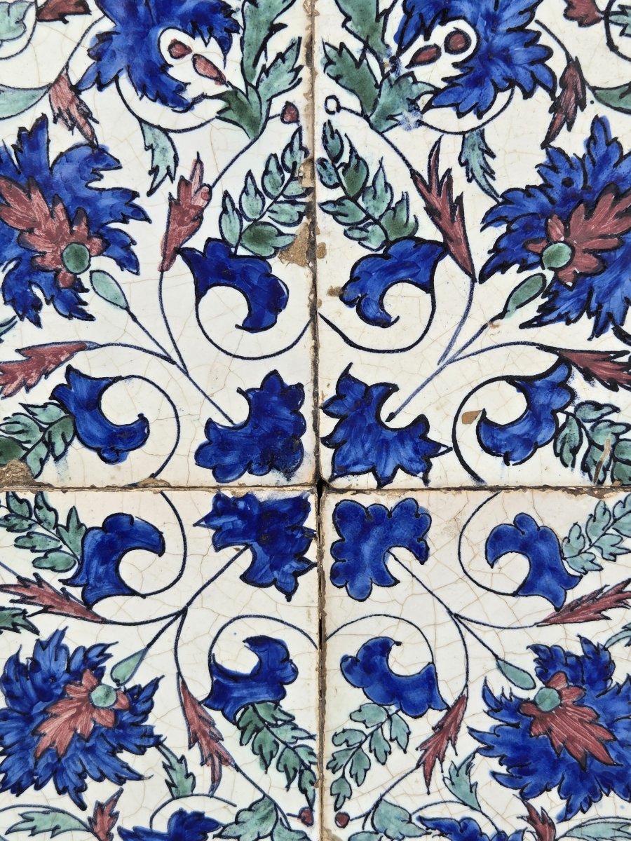 Paire de panneaux de quatre carreaux de faïence de style Iznik - XIXe siècle-photo-5