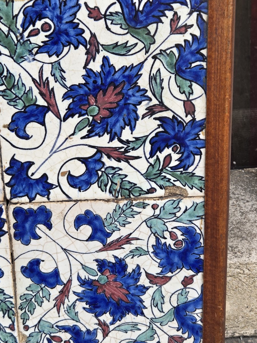 Paire de panneaux de quatre carreaux de faïence de style Iznik - XIXe siècle-photo-6
