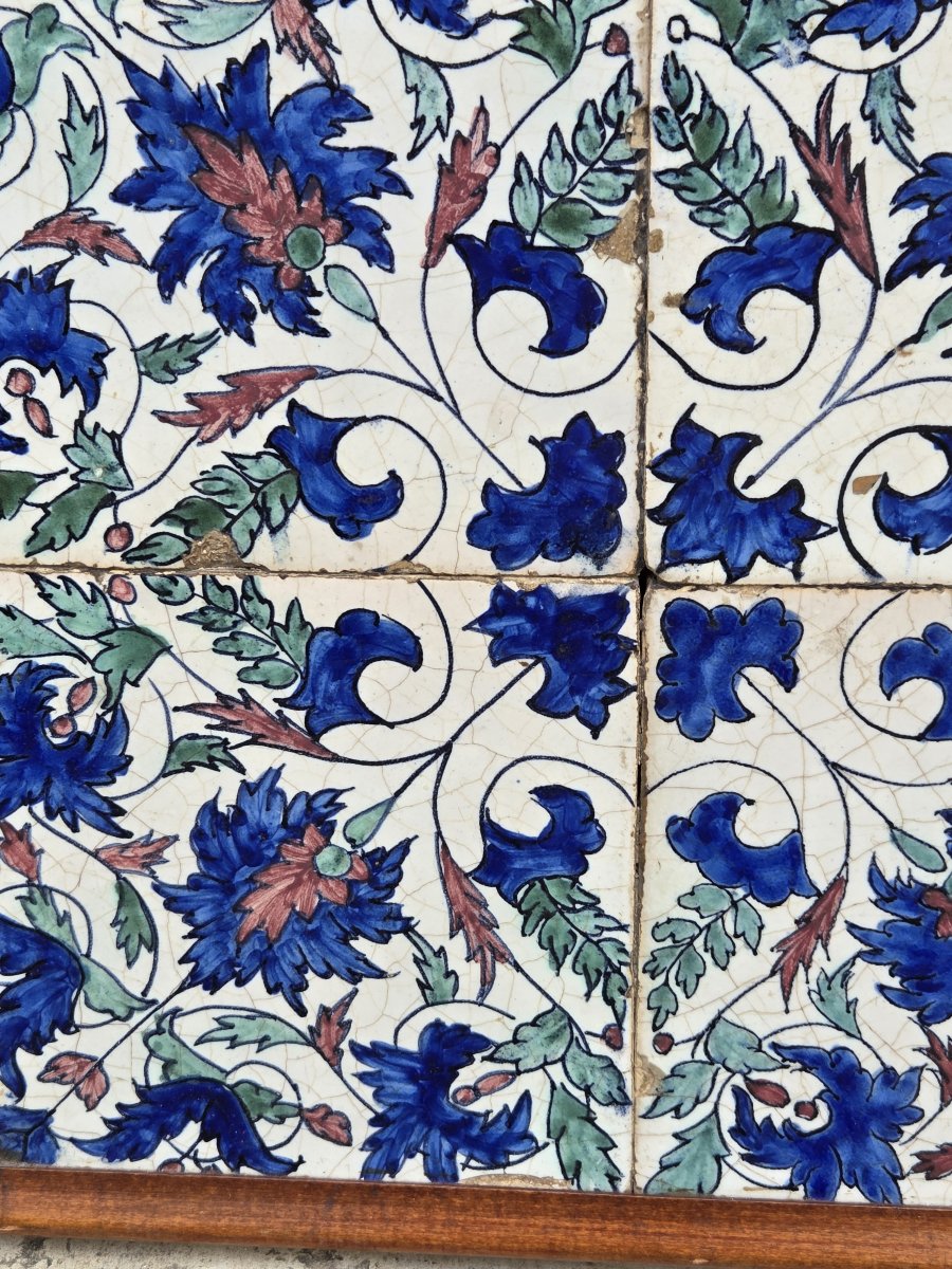 Paire de panneaux de quatre carreaux de faïence de style Iznik - XIXe siècle-photo-7