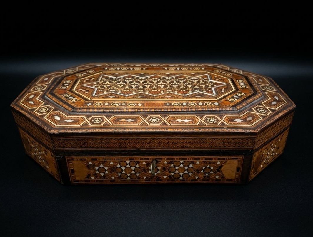 Octagonal Box With Damascus Inlay (20th Century)