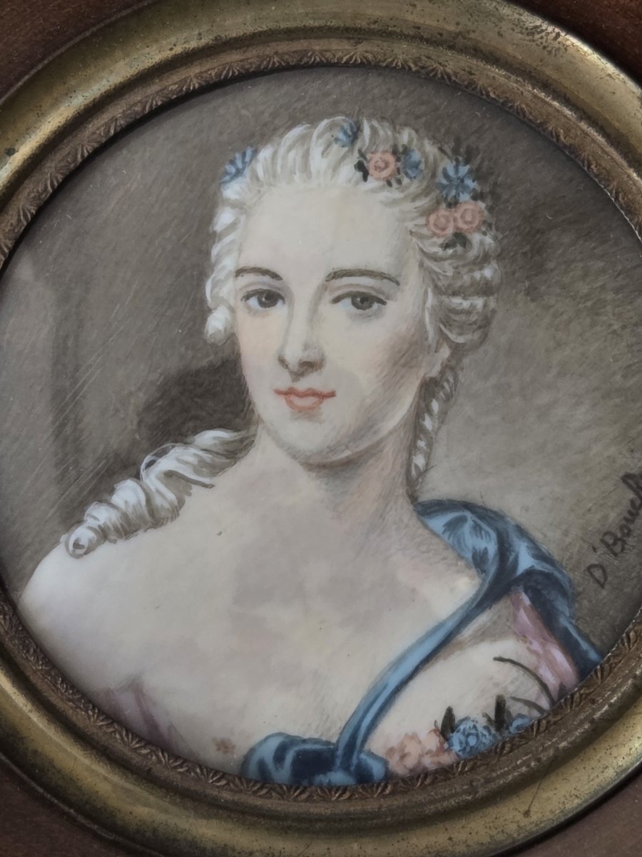 Miniature - Portrait de Madame de Pompadour d'après Boucher (XIXe siècle)