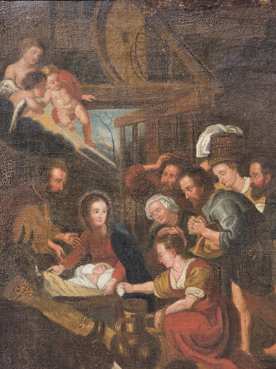 Huile sur toile - L'Adoration des Bergers dans le goût de Jacopo Bassano (XIXe siècle)
