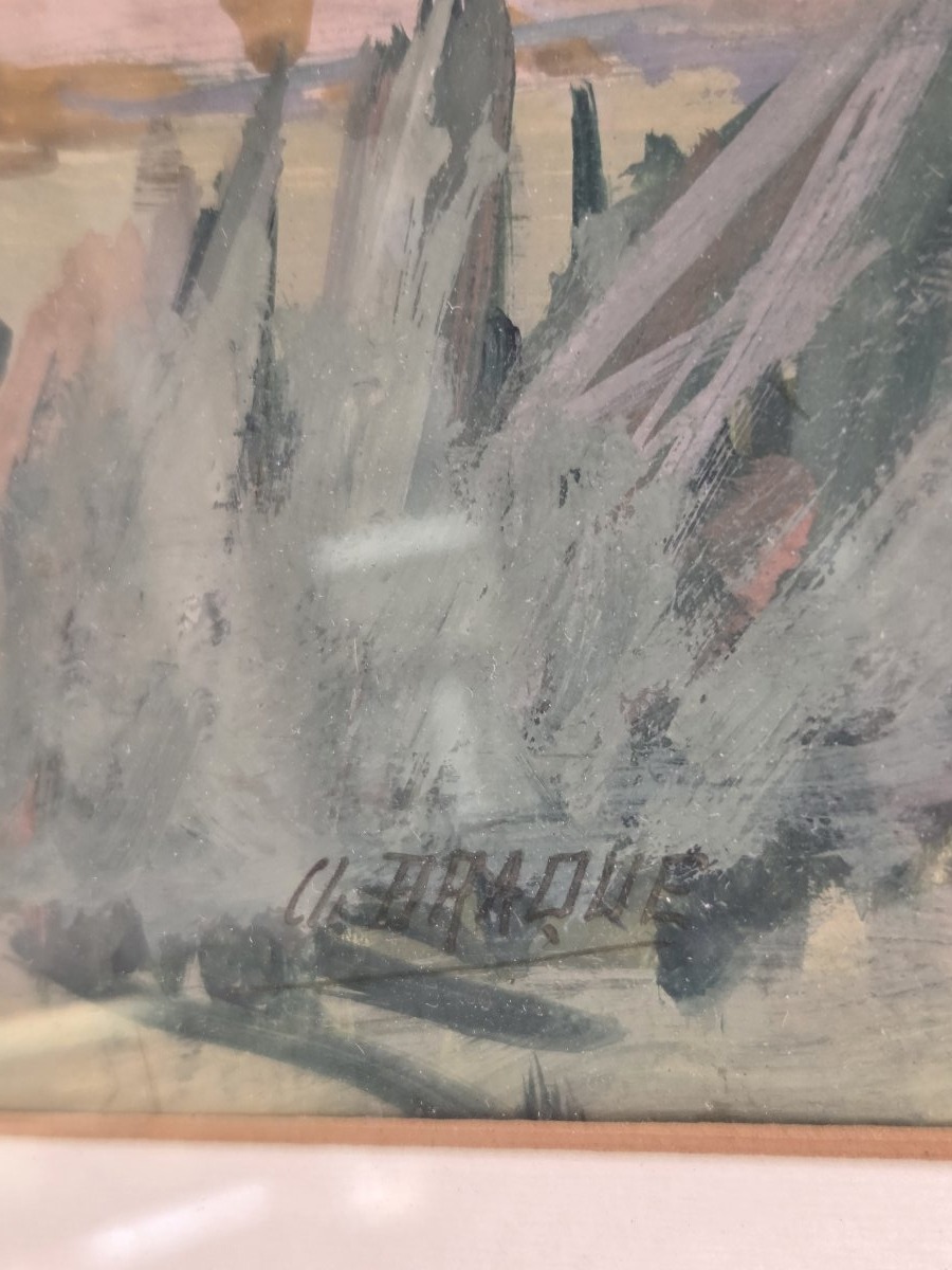 Aquarelle - Paysage de campagne aux chaumières - CL Braque (XXe siècle)-photo-2