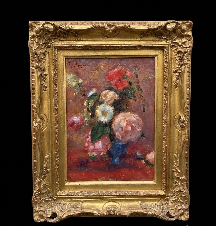 Lucien Mignon (1864-1944) - Huile sur toile - Nature morte au bouquet de fleurs-photo-2