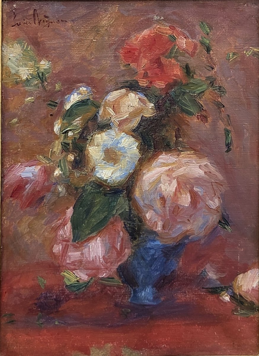 Lucien Mignon (1864-1944) - Huile sur toile - Nature morte au bouquet de fleurs