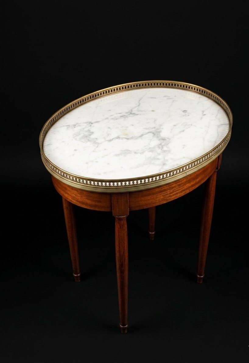 Guéridon ovale de style Louis XVI en acajou et mabre - XIXe siècle-photo-3