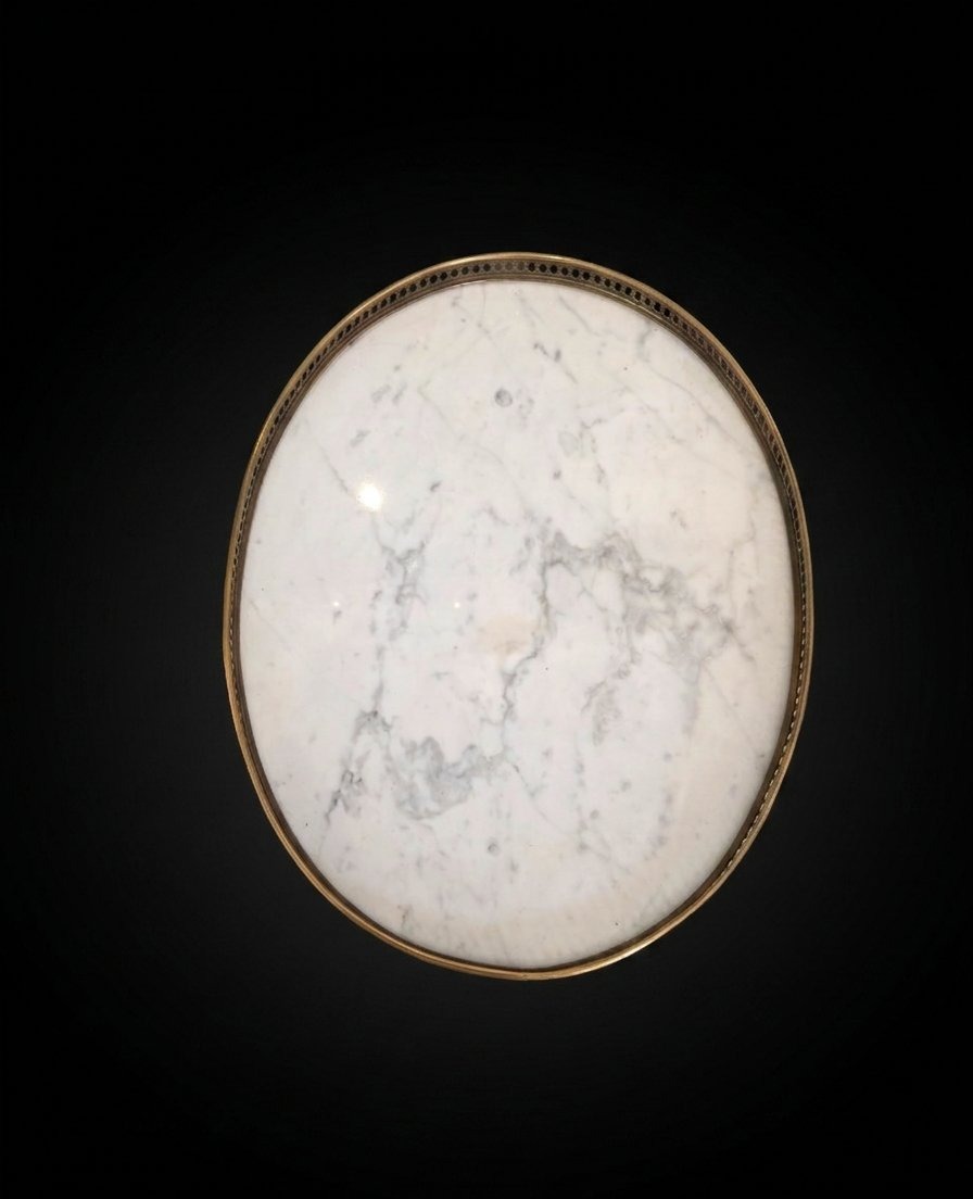 Guéridon ovale de style Louis XVI en acajou et mabre - XIXe siècle-photo-2