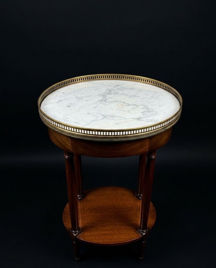 Guéridon ovale de style Louis XVI en acajou et mabre - XIXe siècle-photo-3