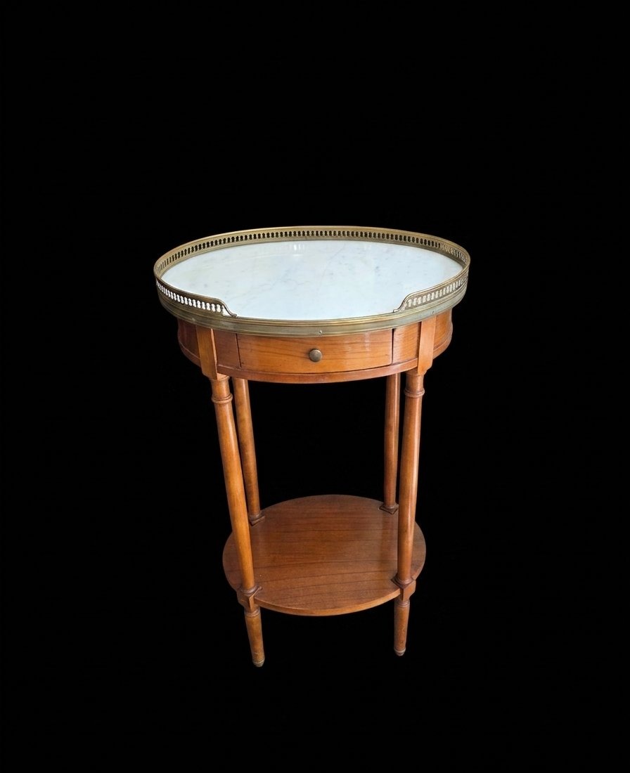 Oval Louis XVI-style Side Table In Mahogany And White Marble - 19th Century-photo-2