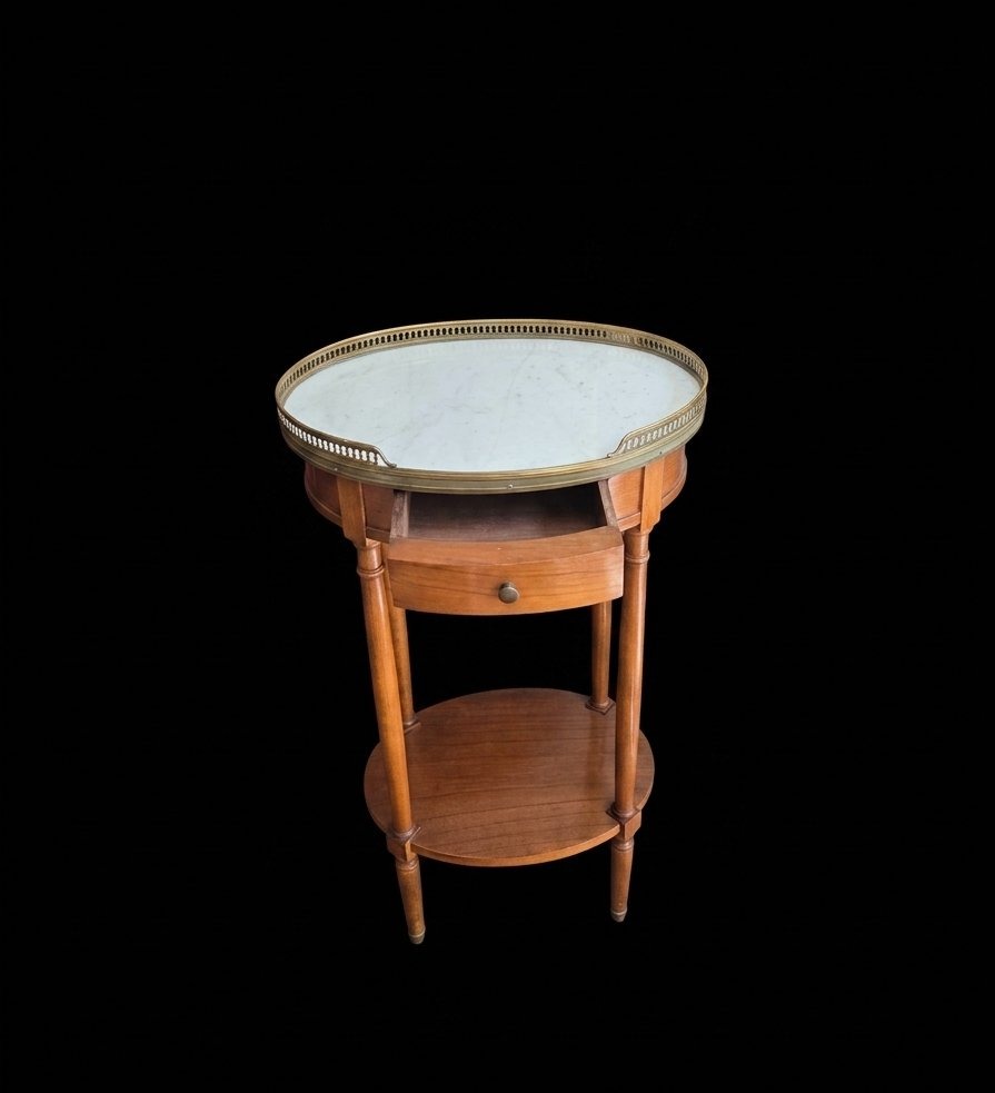 Oval Louis XVI-style Side Table In Mahogany And White Marble - 19th Century-photo-3