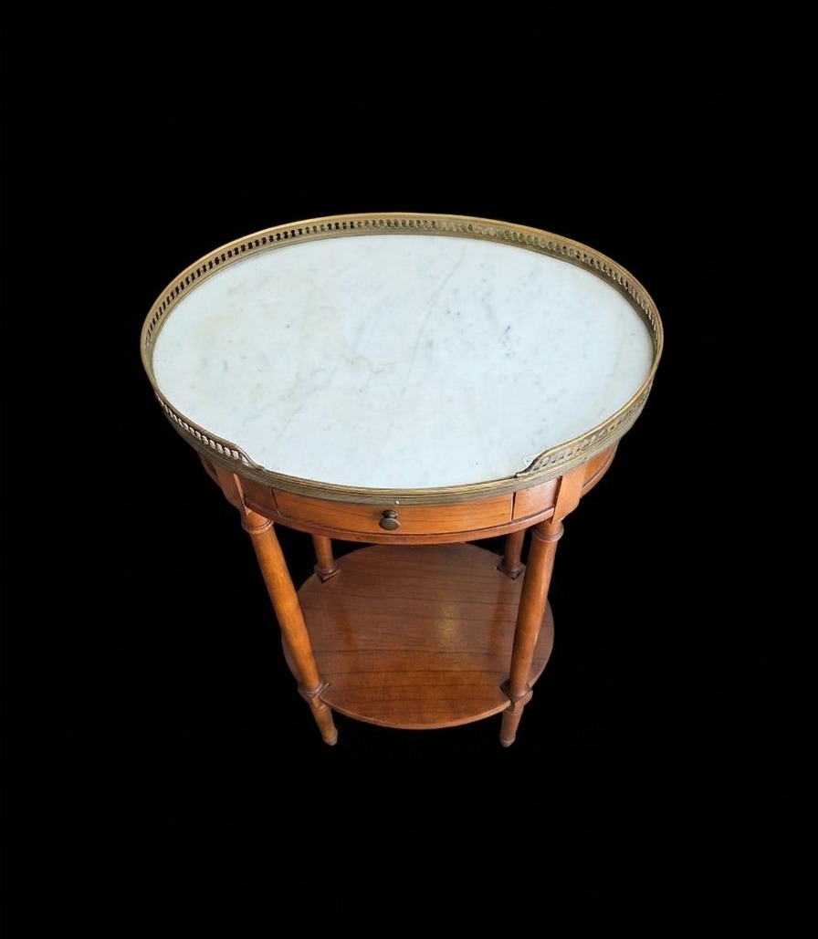 Oval Louis XVI-style Side Table In Mahogany And White Marble - 19th Century-photo-4
