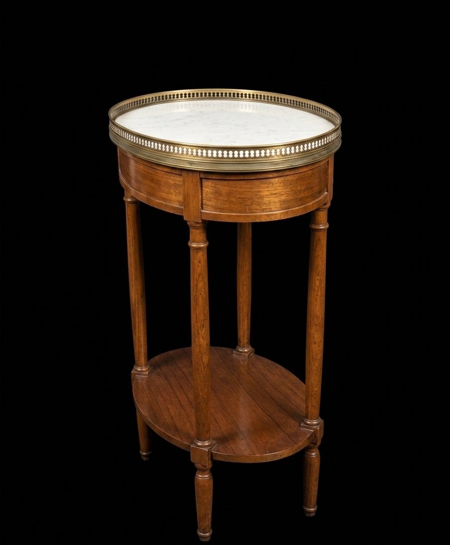 Oval Louis XVI-style Side Table In Mahogany And White Marble - 19th Century-photo-1