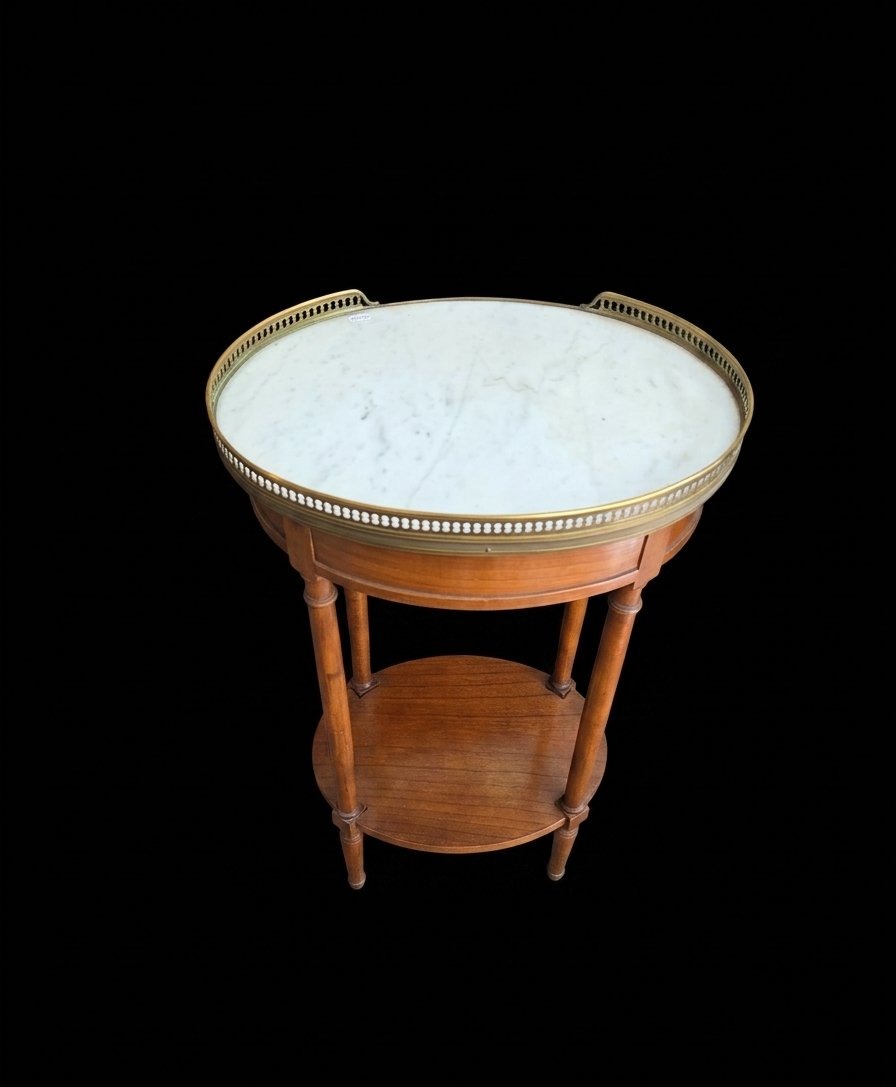 Oval Louis XVI-style Side Table In Mahogany And White Marble - 19th Century-photo-2