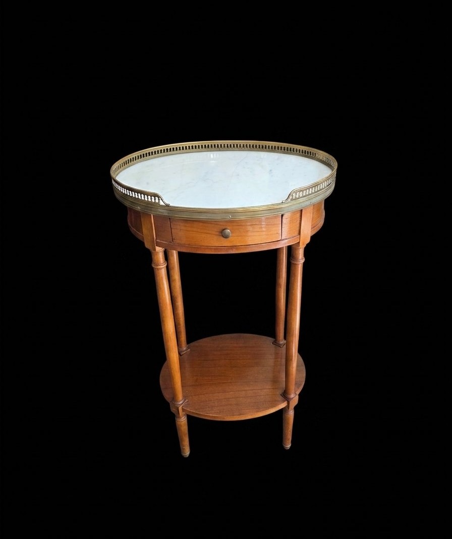 Oval Louis XVI-style Side Table In Mahogany And White Marble - 19th Century