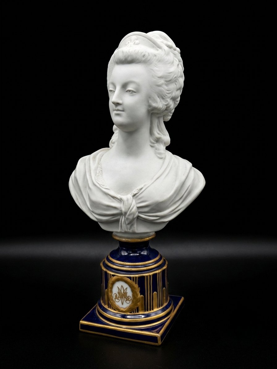 Buste de la reine Marie-Antoinette en biscuit et porcelaine - style S&egrave;vres (XXe si&egrave;cle)