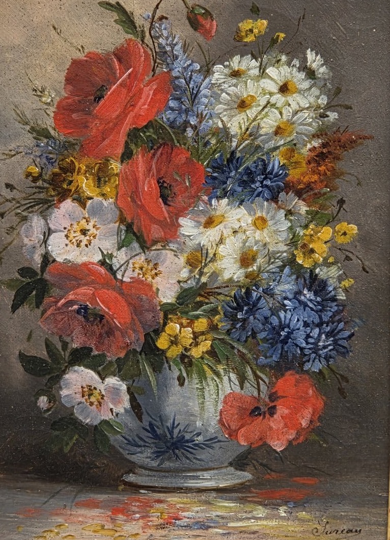Huile sur toile - Bouquet de coquelicots et fleurs de champs - SUREAU (XIXe siècle)-photo-4