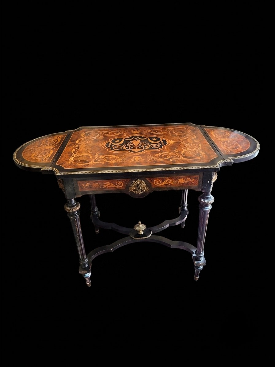 Marquetry Table With Center Panels - Napoleon III Period (19th Century)-photo-3