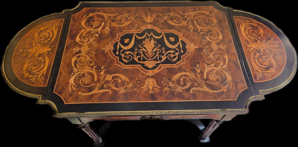 Marquetry Table With Center Panels - Napoleon III Period (19th Century)-photo-1