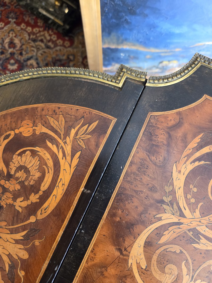 Marquetry Table With Center Panels - Napoleon III Period (19th Century)-photo-2