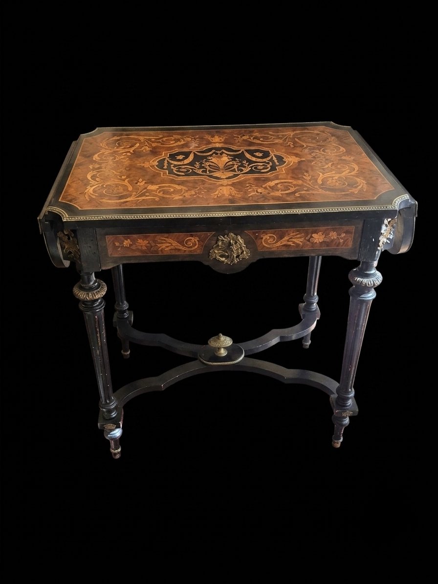 Marquetry Table With Center Panels - Napoleon III Period (19th Century)