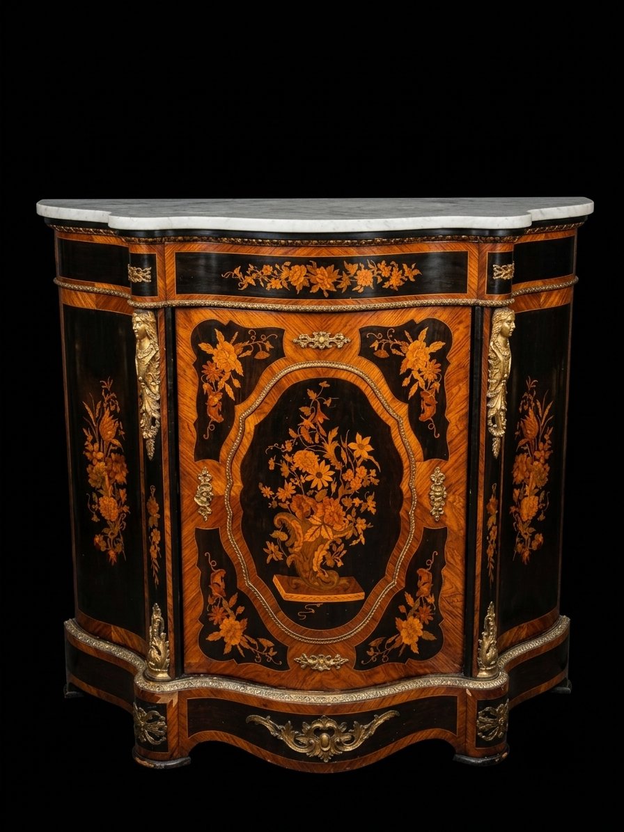 Curved Side Table With  Marquetry—napoleon III Period (19th Century)-photo-2