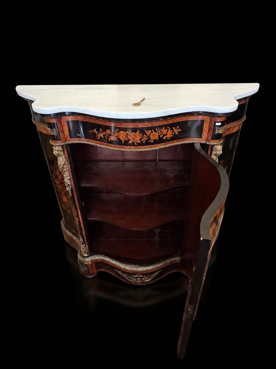 Curved Side Table With  Marquetry—napoleon III Period (19th Century)-photo-3