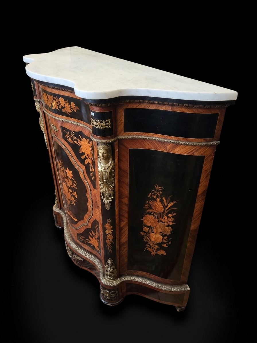 Curved Side Table With  Marquetry—napoleon III Period (19th Century)-photo-4