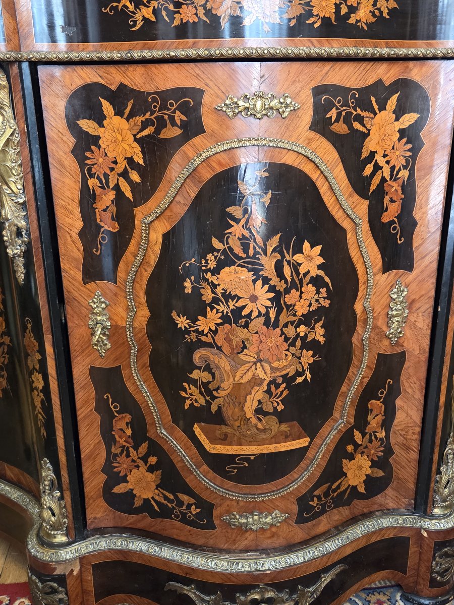 Curved Side Table With  Marquetry—napoleon III Period (19th Century)-photo-1