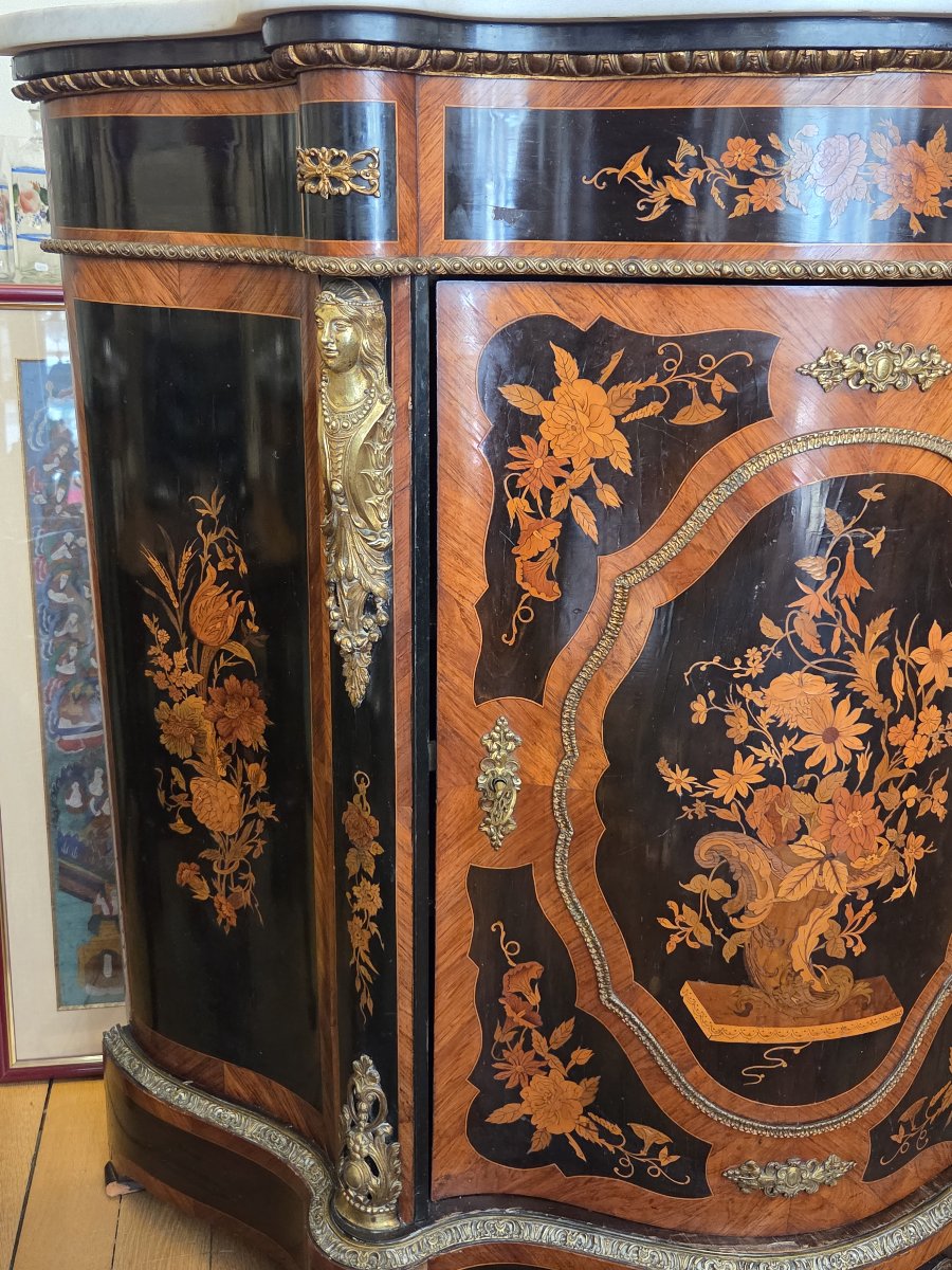 Curved Side Table With  Marquetry—napoleon III Period (19th Century)-photo-2