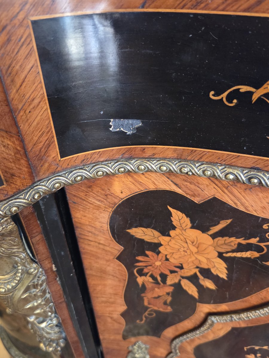 Curved Side Table With  Marquetry—napoleon III Period (19th Century)-photo-3