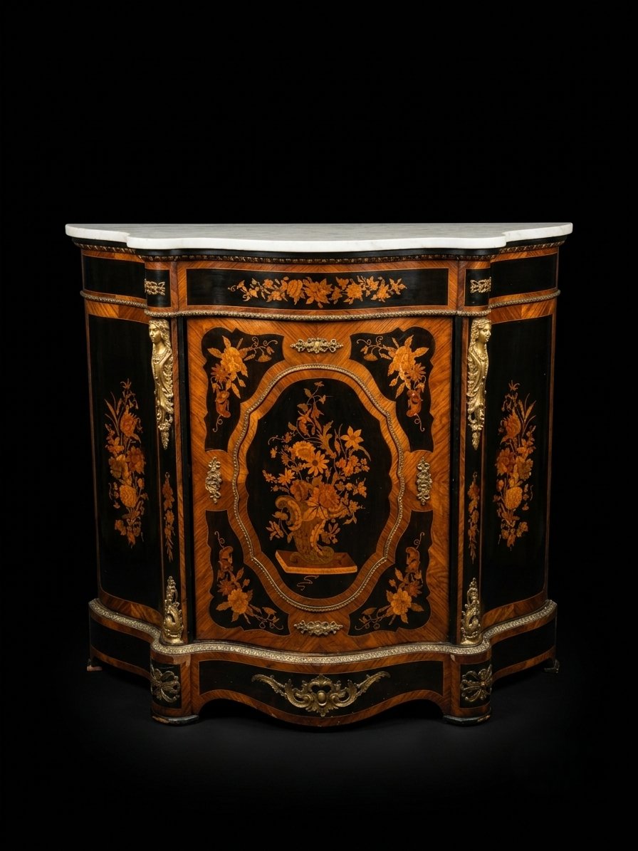 Curved Side Table With  Marquetry—napoleon III Period (19th Century)