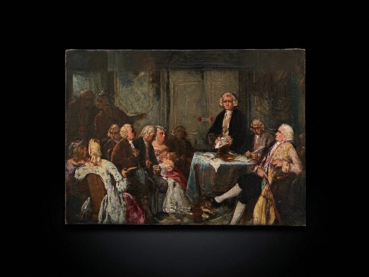 Huile sur toile - La lecture du testament - Ecole Française (XIXe siècle)-photo-2